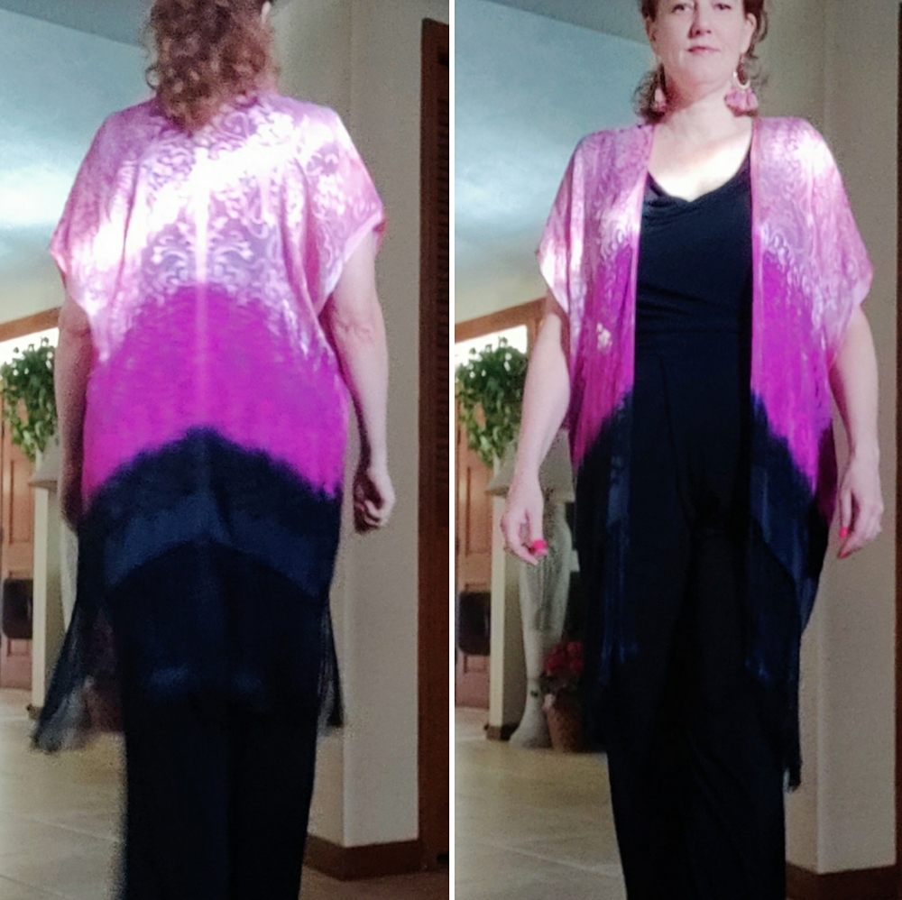 Pink silk hand dyed ombre burnout fringed kimono Boho-chic hippie - Picture 4 of 8
